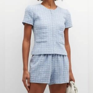 RARE NWOT Emporio Armani Tweed Boulce Light Blue Shorts Full Suit- Womens Sz 54